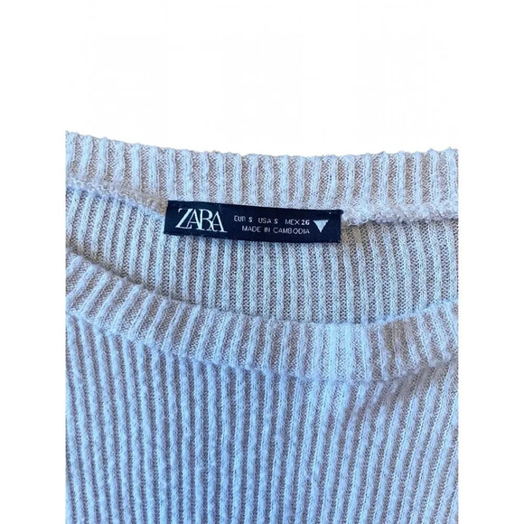 Zara Ribbed Tan Long Sleeve Tie Waist Top Size Small 0561 - Picture 4 of 6